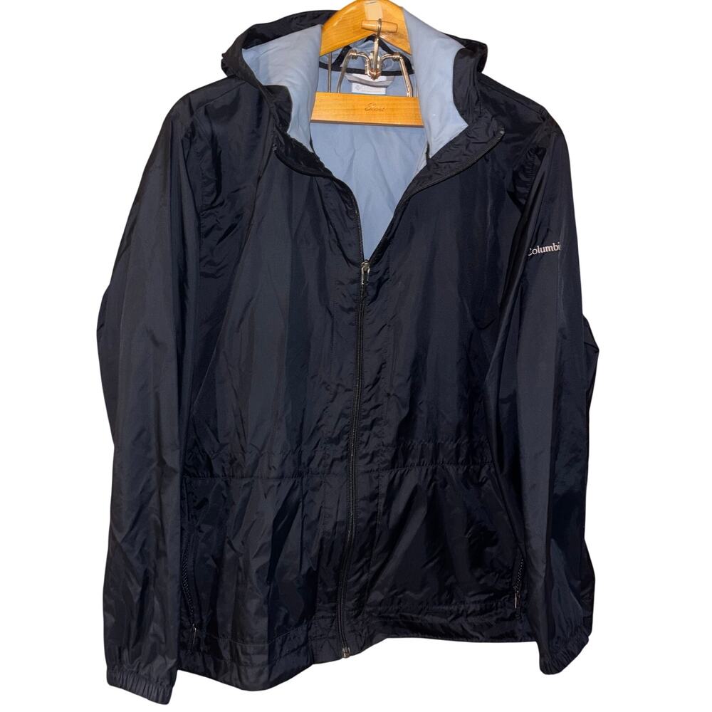 Columbia women’s black full-zip hooded rain jacket (size 2X)